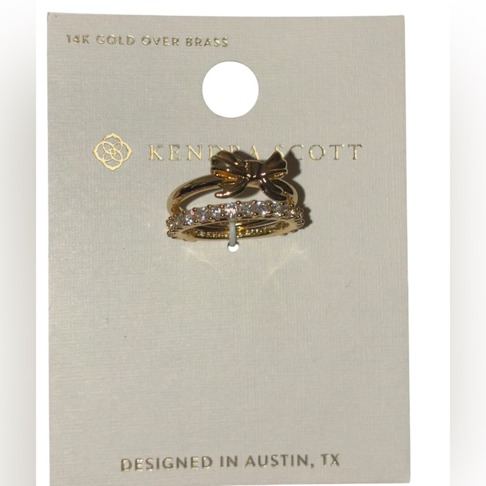 KENDRA SCOTT 14k Gold Stackable Double Bow Ring Cubic Zirconia Band Sz 7 NEW NWT - Picture 7 of 8